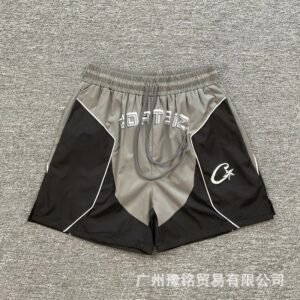 Corteiz Street Style Black and Grey Colorblock Athletic Shorts