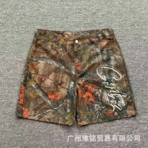 Corteiz Printed Street-style Brown Camouflage Shorts