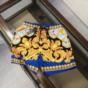 Versace Baroque Luxury Style Blue and Gold Casual Shorts