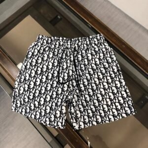 Dior All-over Monogram Print Casual Style Black and White Shorts