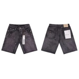 Purple Godspeed Ink-splattered Black and Grey Denim Shorts