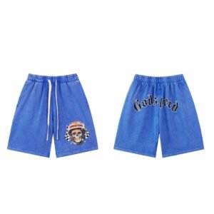 Godspeed Skull Print Street Style Blue Shorts