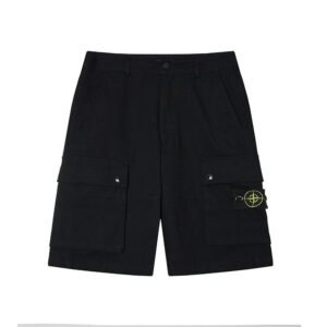 Stone Island Classic Compass Workwear Style Black Shorts