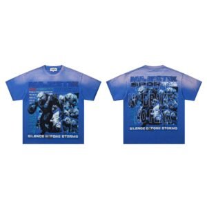 MAJESTIK American Street Style Gradient Blue Printed Short-sleeve T-shirt