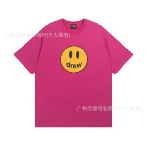 DREW Smiley Face Print Street Style Rose Red T-Shirt