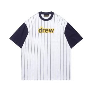 DREW Letter Baseball Style Navy and White Colorblock Short Sleeve T-shirt