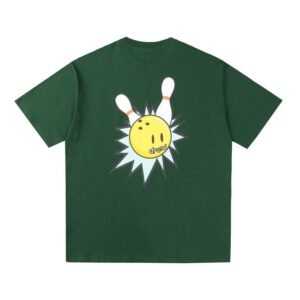 DREW Bowling Smiley Face Street Style Dark Green Short Sleeve T-shirt