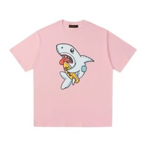 DREW Cartoon Style Shark Print Pink T-shirt