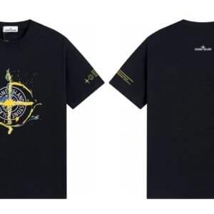 Stone Island Ink-splattered Street Style Black Short-sleeve T-shirt