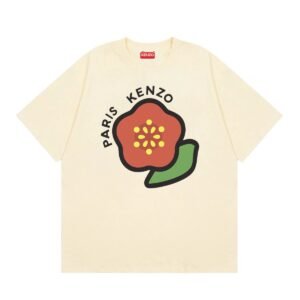 KENZO Begonia Print Casual Style Beige Short Sleeve T-Shirt
