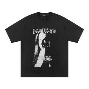ERD GRJKD Portrait Print Dark Style Black T-Shirt