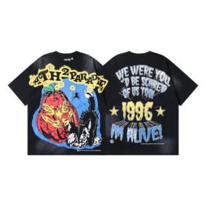 Hellstar Pumpkin Print Vintage Style Black Short Sleeve T-Shirt