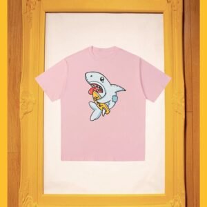 DREW Cartoon Shark Street Style Pink Short-sleeve T-shirt