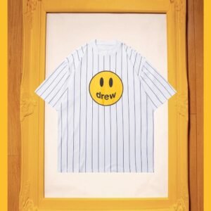 DREW Smiley Series Street Style White Striped Short Sleeve T-shirt