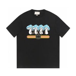 Gucci Mushroom Print Cool and Trendy Style Black Short-sleeve T-shirt