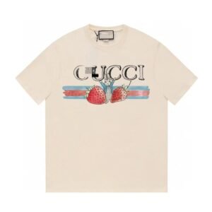 Gucci Strawberry Rabbit Print Vintage Off-white Short Sleeve T-Shirt