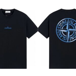 Stone Island Compass Print Street Style Black Short Sleeve T-shirt