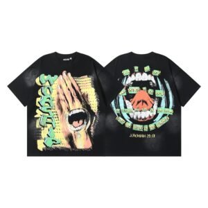 Hellstar Graffiti Print Street Style Black T-Shirt