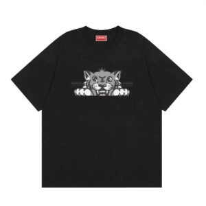 KENZO Tiger Head Print Trendy Style Black Short-sleeved T-shirt