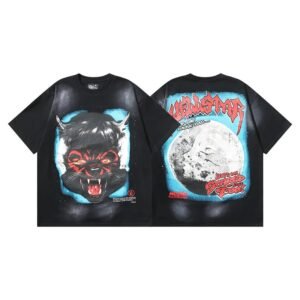 Hellstar Wolf Head Street Style Black Short Sleeve T-shirt