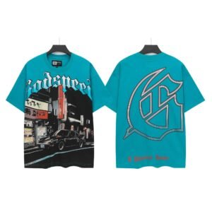 Godspeed Vintage Street Bike Print Lake Blue T-Shirt