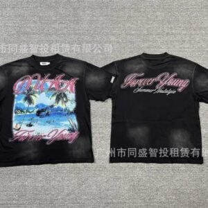 DUAA Beach Print Vintage Style Black T-shirt