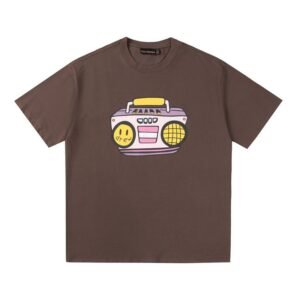DREW Radio Print Street Style Brown T-Shirt
