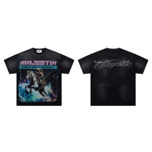 MAJESTIK Space Print Vintage Distressed Black T-Shirt