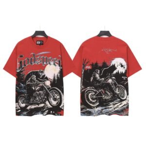 Godspeed Vintage Style Motorcycle Print Red Short-sleeve T-shirt
