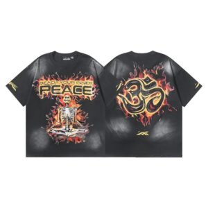 Hellstar Flame Skull Street Style Black T-Shirt