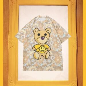 DREW Bear All-over Print Vintage Style Khaki Short Sleeve T-shirt