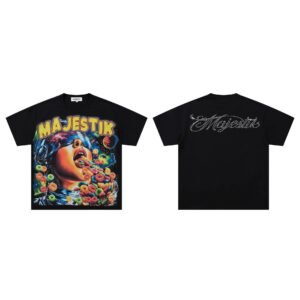 MAJESTIK Space Print Street Style Black T-shirt