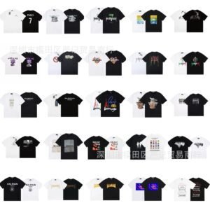 Balenciaga Printed Trendy Black and White Short Sleeve T-Shirt