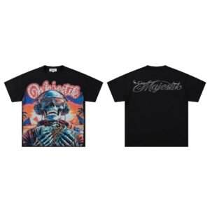 MAJESTIK Skull Print Hip-hop Style Black T-shirt