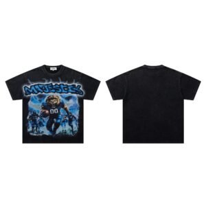 MAJESTIK Lion Head Rugby American Retro Black T-Shirt