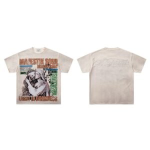 MAJESTIK Religious Print Vintage Style Off-white T-Shirt
