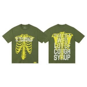 COUGH SYRUP Skeleton Print Street Style Army Green T-shirt