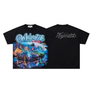 MAJESTIK Supercar Print Street Style Black T-shirt