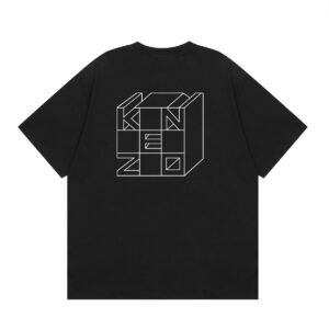 KENZO Geometric Lines Streetwear Black Short Sleeve T-Shirt