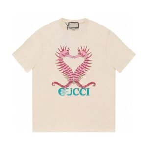 Gucci Seahorse Print Trendy Off-white Short Sleeve T-shirt