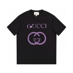Gucci Double G Trendy Style Black and Purple Short Sleeve T-Shirt