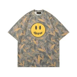 DREW Smiley All-over Print Street Style Grey and Yellow Short Sleeve T-Shirt