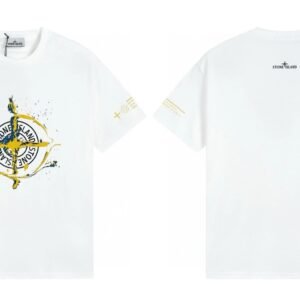Stone Island Ink-splattered Trendy Style White T-shirt