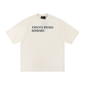 ERD Letter Print Minimalist Style Off-white Short-sleeve T-shirt