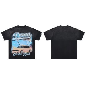 DUAA Road Sports Car American Retro Distressed Black T-Shirt