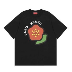 KENZO Begonia Flower Trendy Style Black T-shirt