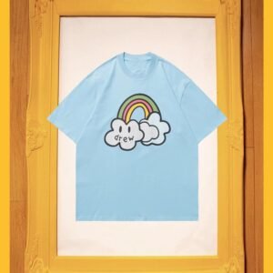 DREW Rainbow Cloud Casual Style Light Blue Short Sleeve T-Shirt
