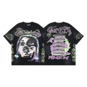 Hellstar Portrait Graffiti Street Style Black T-shirt