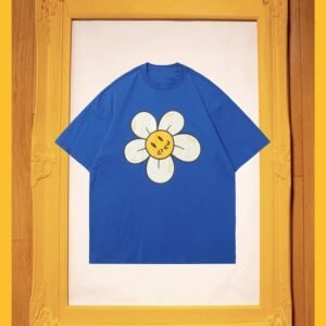 DREW Smiley Face Floral Street Style Blue T-shirt
