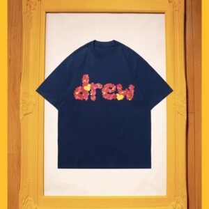 DREW Heart Print Street Style Navy Short Sleeve T-Shirt
